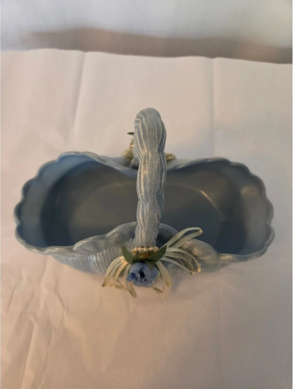 Vintage Blue Decorative Basket with Floral Accents